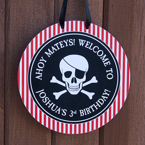 Pirate Birthday Door Hanger - Red, Black & White - Personalized- DIY Printable PDF File