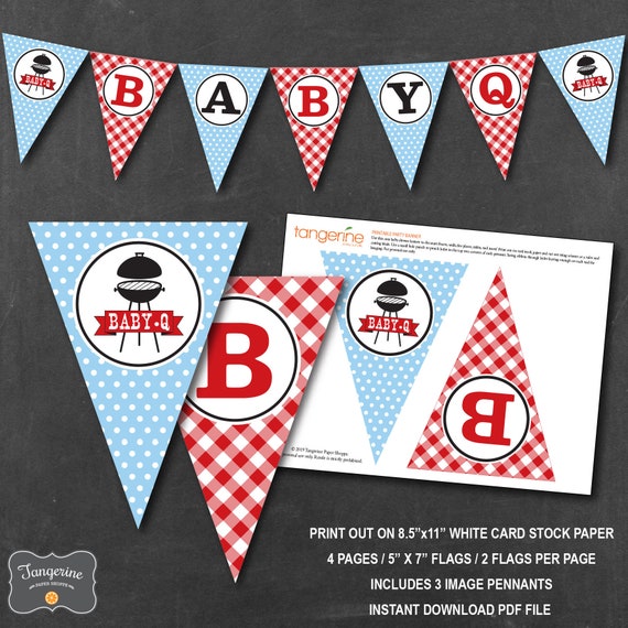 Baby Q Banner Light Blue & Red, BBQ Baby Shower Banner, Couples bbq Baby Shower, Printable Pdf File, INSTANT DOWNLOAD Il_570xn