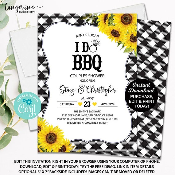 I Do BBQ Invitation, BBQ Couples Engagement Invitation, BBQ Rehearsal Dinner Invite, Backyard Bridal Shower Invitation, Printable Couples Il_570xn