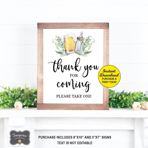 Thank You for Coming Sign, A Baby is Brewing Favor Sign, Beer Baby Shower Thank You Sign, Beer Favor, Coed Baby Shower, Printable Sign