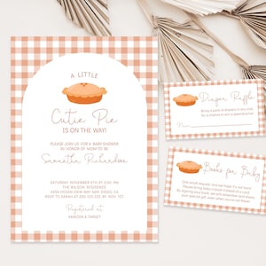 Editable Cutie Pie Baby Shower Invitation Bundle, Gender Neutral Fall Baby Shower Invite Diaper Raffle Book Request Set Template 0020