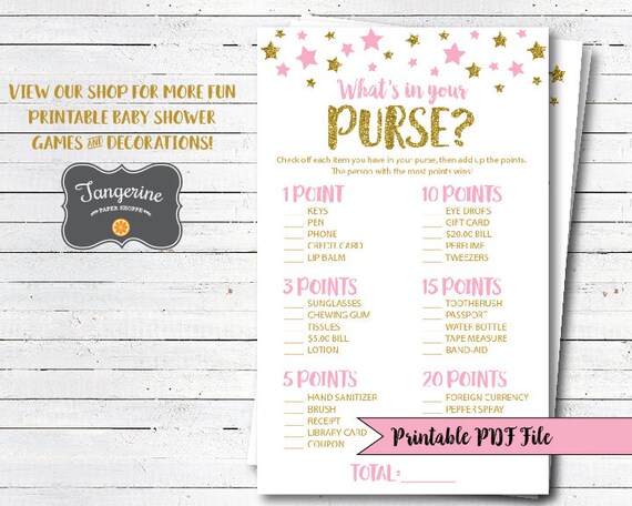 Twinkle Twinkle Little Star Baby Shower Games - Pink Gold Baby Shower - What's In You Purse Game - Printable PDF Files - Instant Download Il_570xn