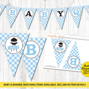 Baby Q Banner, BBQ Baby Shower Banner, Light Blue, Baby Boy, Couples bbq Baby Shower, Summer Baby Shower, Printable Pdf File