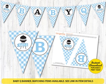 Baby Q Banner, BBQ Baby Shower Banner, Light Blue, Baby Boy, Couples bbq Baby Shower, Summer Baby Shower, Printable Pdf File