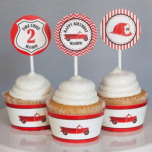Fire Truck Birthday Banner - Firfighter Birthday Banner - PERSONALIZED - Red, Black & Cream - Digital PDF File image 4