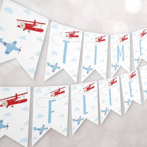 Vliegtuig verjaardag Banner tijd vliegt Bunting vliegtuig Party decoratie jongen 1e verjaardag eerste verjaardag Instant Download 0003