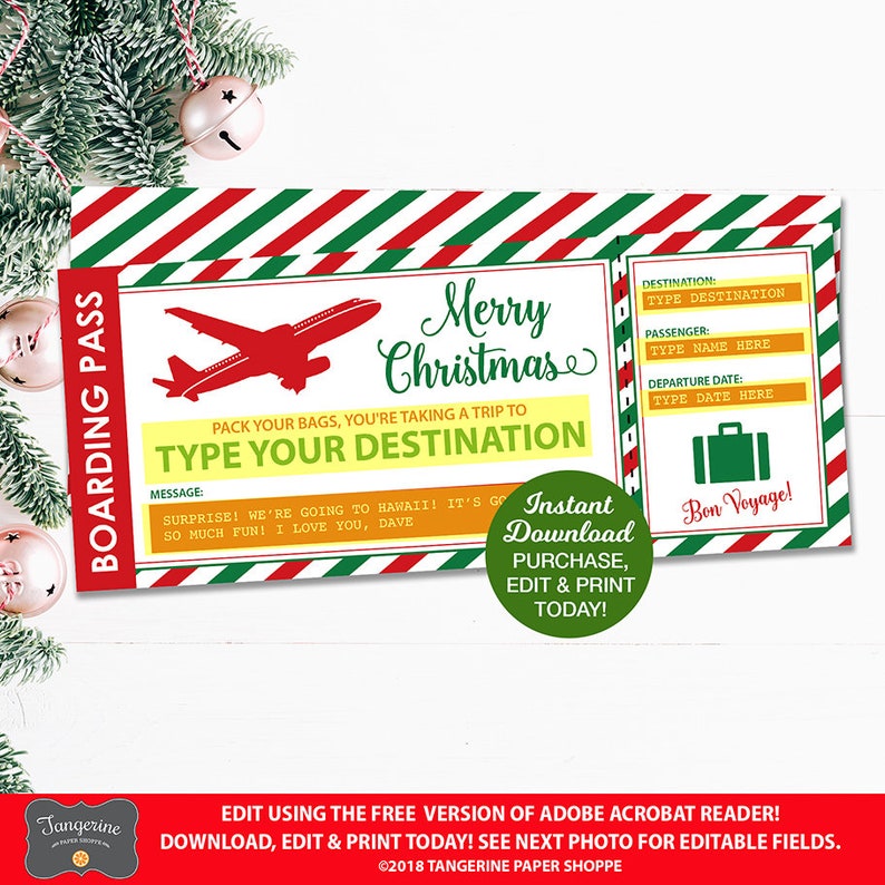 surprise trip ticket airplane ticket boarding pass etsy