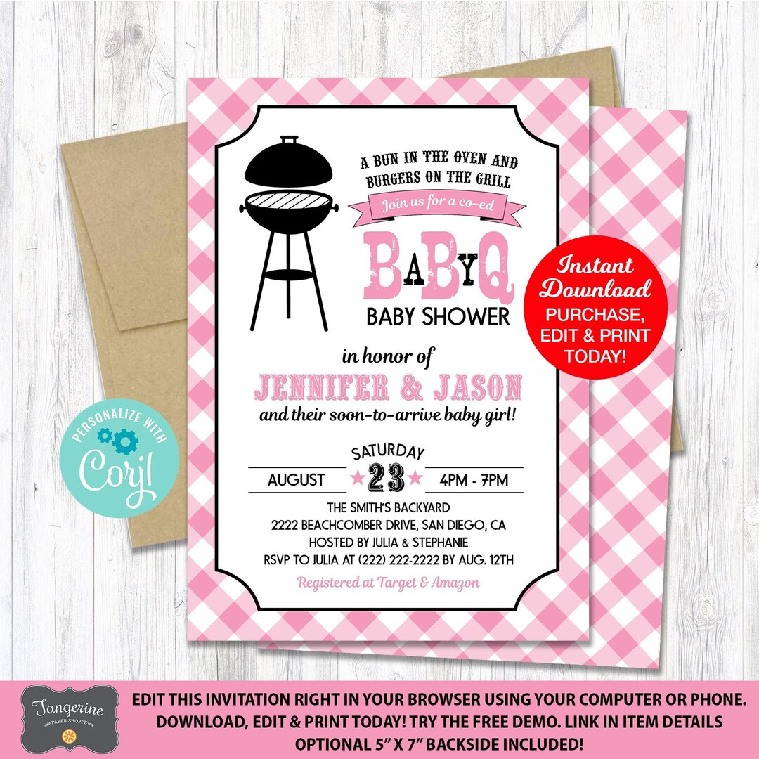 Baby Q Shower Girl Invitation, BBQ Baby Shower Invitation, Couples Baby