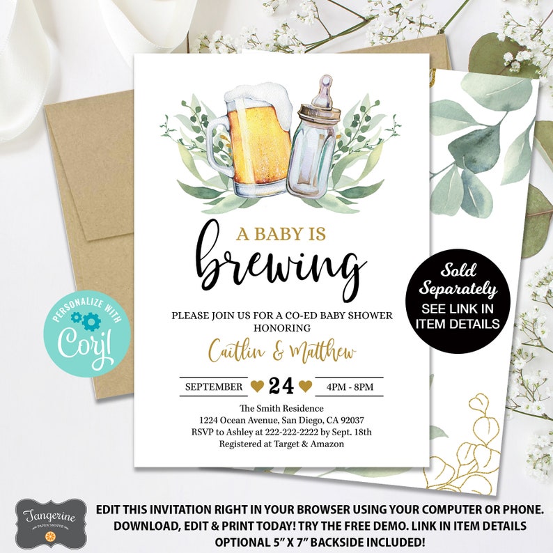 Thank You for Coming Sign, A Baby is Brewing Favor Sign, Beer Baby Shower Thank You Sign, Beer Favor, Coed Baby Shower, Printable Sign image 2