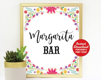 Fiesta Margarita Bar Sign, Fiesta Theme Bridal Shower, Baby Shower Decor, Mexican Floral Drink Sign 8x10 Instant Download PRINTABLE