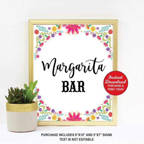 Fiesta Margarita Bar Sign, Fiesta Theme Bridal Shower, Baby Shower Decor, Mexican Floral Drink Sign 8x10 Instant Download PRINTABLE Il_570xn