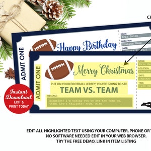 Editable Football Game Ticket, Football Gift Ticket, Dallas Colors, Surprise Ticket Gift, Christmas Gift, Birthday Gift, Printable Ticket image 2