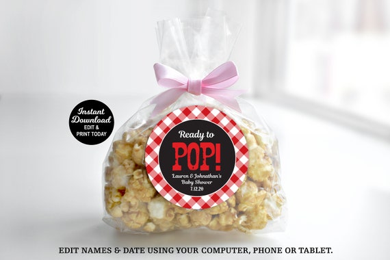 Popcorn Tag, Baby Q Ready To Pop Tag, Popcorn Sticker, Popcorn Label, BBQ Favor Tag, BBQ Baby Shower, Couples Baby Shower, Printable Tag Il_570xn