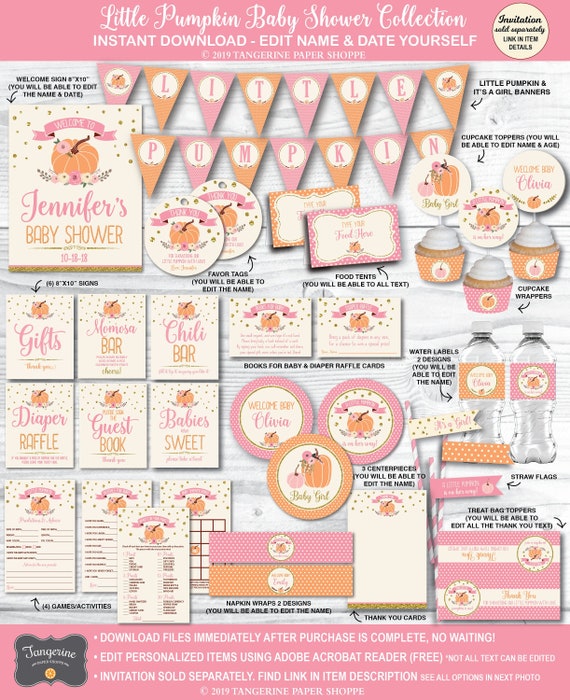 Pumpkin Baby Shower Decorations, Little Pumpkin Baby Shower, Fall Baby Shower Decorations, Baby Shower Girl, Printable, INSTANT DOWNLOAD Il_570xn