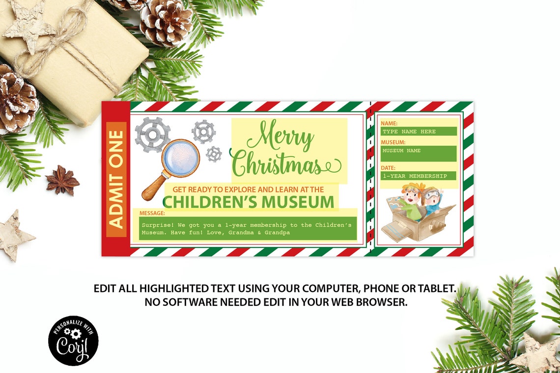 Children's Museum Ticket, Museum Membership, Christmas Gift, Editable ...