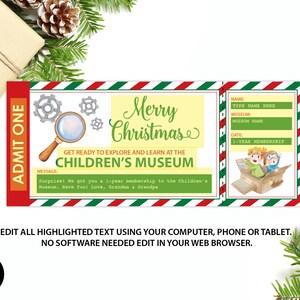 Children's Museum Ticket, Museum Membership, Christmas Gift, Editable ...