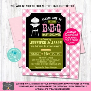 Baby Q Shower Invitation Pink, Girl BBQ Baby Shower Invitation, Couples Baby Shower Printable Pdf File, INSTANT DOWNLOAD image 2