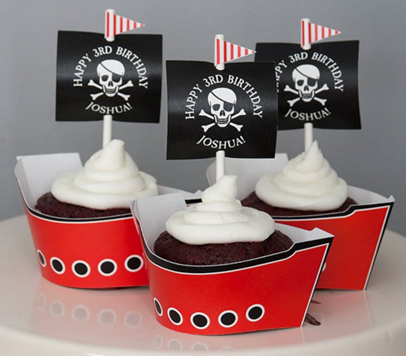 Pirate Party Decorations Cupcake Toppers With Flags Black & Etsy