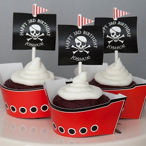 Pirate Party Cupcake Wrappers Pirate Ship Wrappers Printable PDF File INSTANT DOWNLOAD image 1