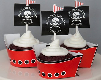 Pirate Party Cupcake Wrappers - Pirate Ship Wrappers - Printable PDF File - INSTANT DOWNLOAD