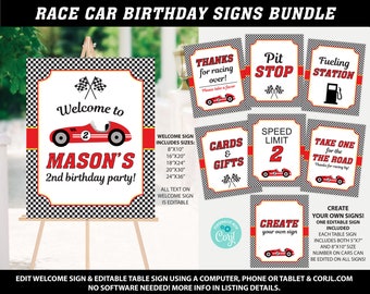 Race Car Birthday Sign Package, Race Car Birthday Decoration, Race Car Welcome Sign, Racing Birthday, Boy Birthday, Printable Signs