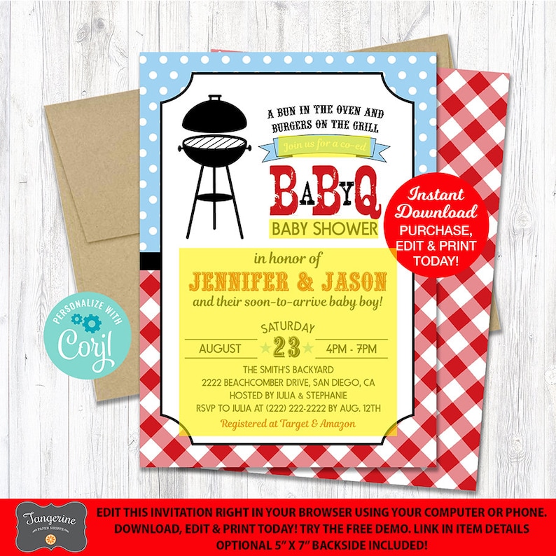 Baby Q Baby Shower Invitation BBQ Baby Shower Invitation Etsy