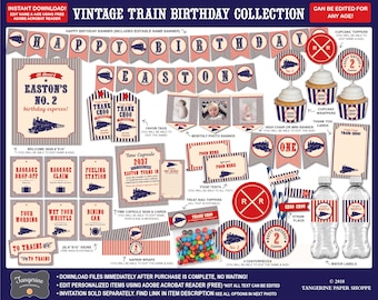 Train Birthday Decorations, Train Birthday Party Decorations, Vintage Train Decorations, Train Party, Printable PDF Files INSTANT DOWNLOAD