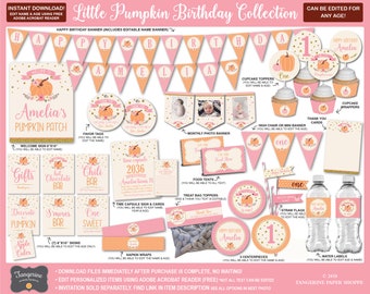 Little Pumpkin Birthday Party Decorations, First Birthday Girl, Fall Birthday Decor Pumpkin Patch Birthday, 1st Birthday Banner Printable