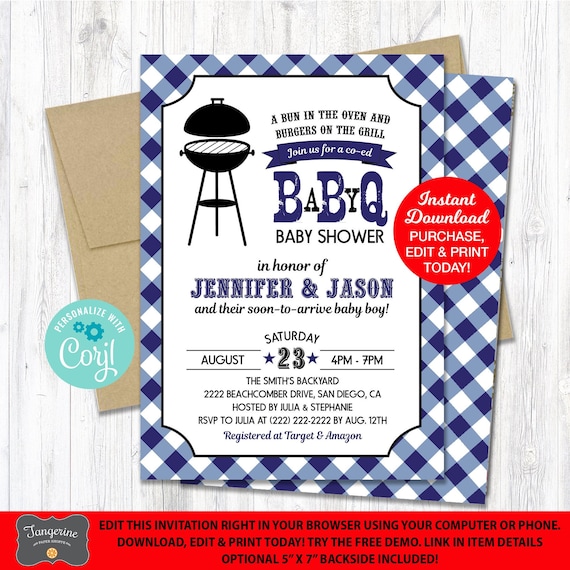 Bun In The Oven Invitation Navy Blue Baby Q Shower Invitation BBQ bun-in-the-oven-invitation-navy-blue-baby-q-shower-invitation-bbq