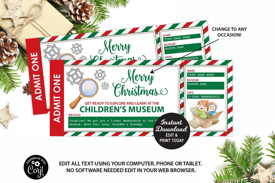 Children's Museum Ticket, Museum Membership, Christmas Gift, Editable ...