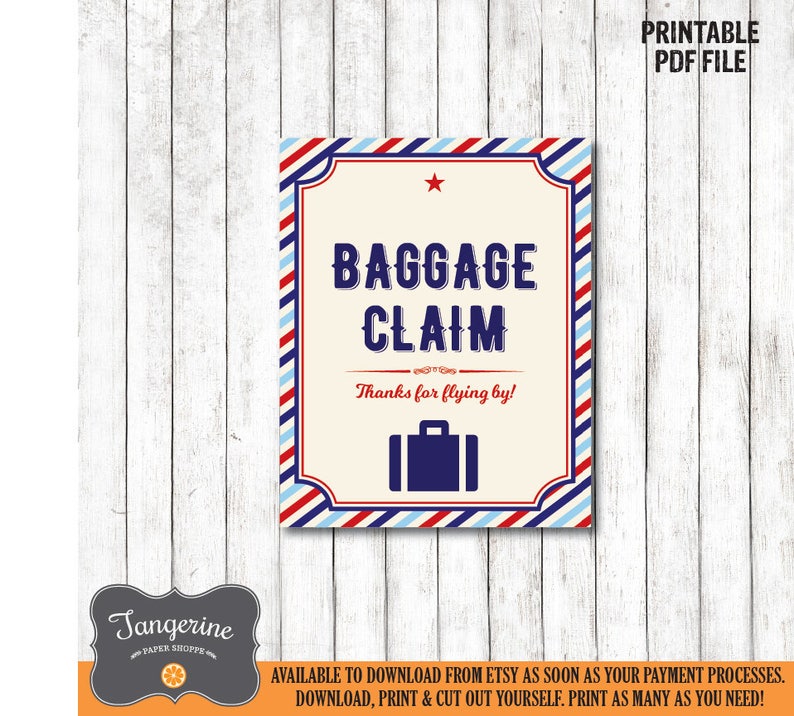 Airplane Birthday Favors Sign INSTANT DOWNLOAD Airplane Baggage Claim 