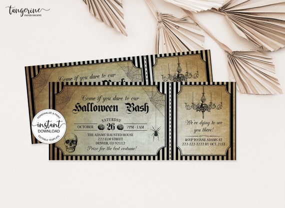 Halloween Party Invitation, Editable Halloween Ticket Invitation, Spooky Halloween Invite Printable, Scary Halloween Invite Instant Download
