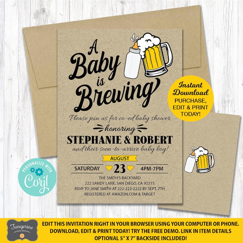 A Baby is Brewing Baby Shower Invitation Beer Baby Shower Etsy