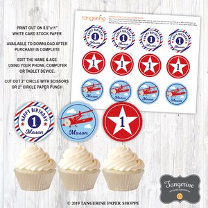 Airplane Birthday Cupcake Toppers, Boy Birthday, Editable Vintage ...