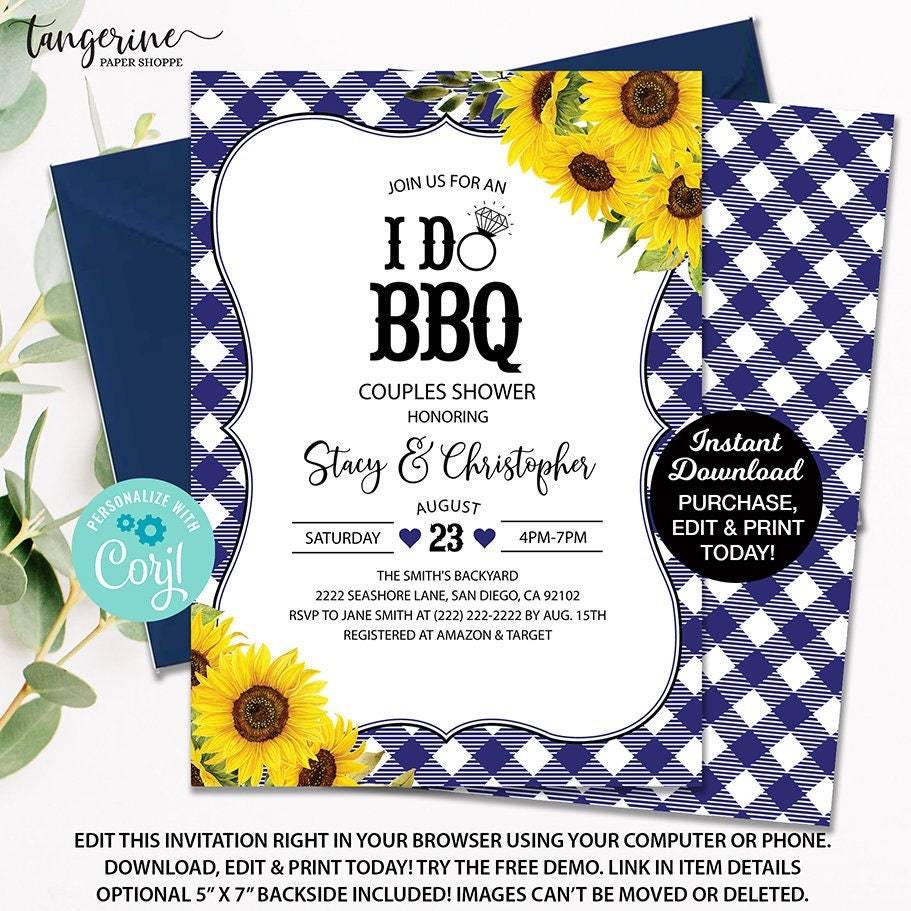 Blue I Do BBQ Invitation, BBQ Couples Shower Invitation, BBQ Rehearsal Dinner Invite, Backyard Engagement Invite, Printable Wedding Shower