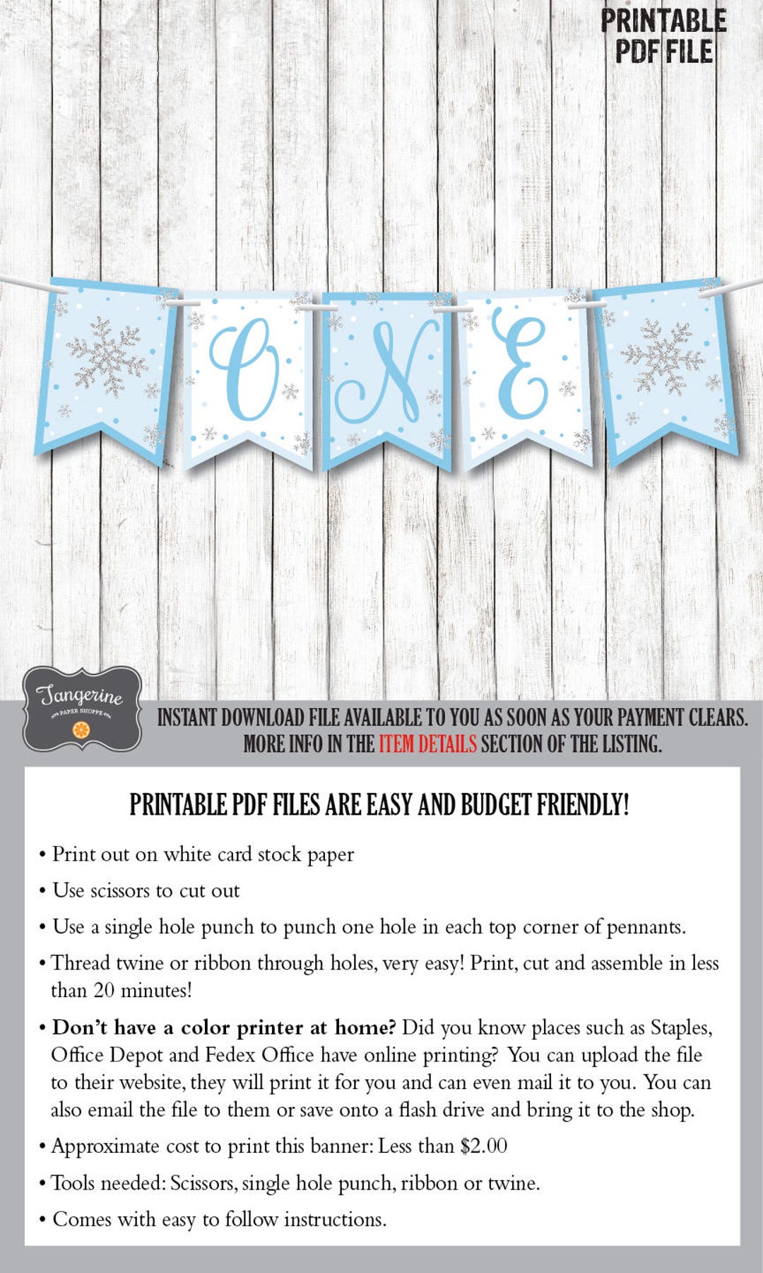 Winter Onederland 1st Birthday Decor Set - Blue & Silver Highchair Banner, Snowflake Garland & Balloons