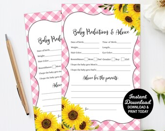 Baby Prediction Cards Pink, Baby Q Advice to the Parents, BBQ Baby Shower Games, Baby Q Games, Sunflower Baby Shower, Baby Girl