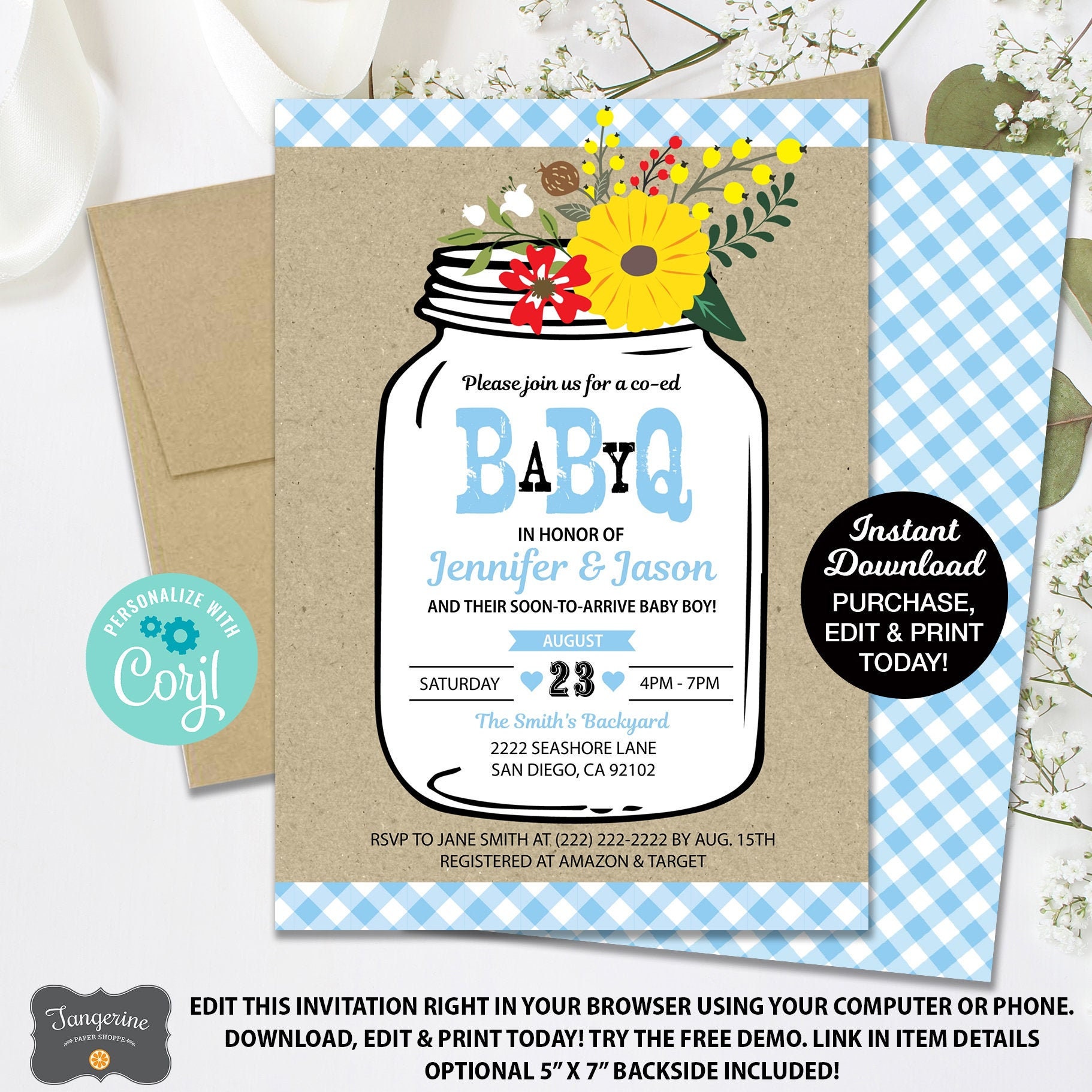 Mason Jar Baby Shower Invitations