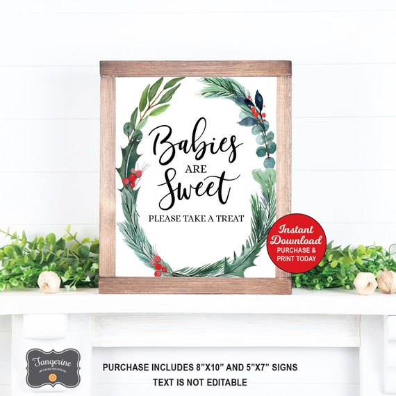 Winter Greenery Dessert Sign Babies Are Sweet Please Take A Treat Sign winter-greenery-dessert-sign-babies-are-sweet-please-take-a-treat-sign