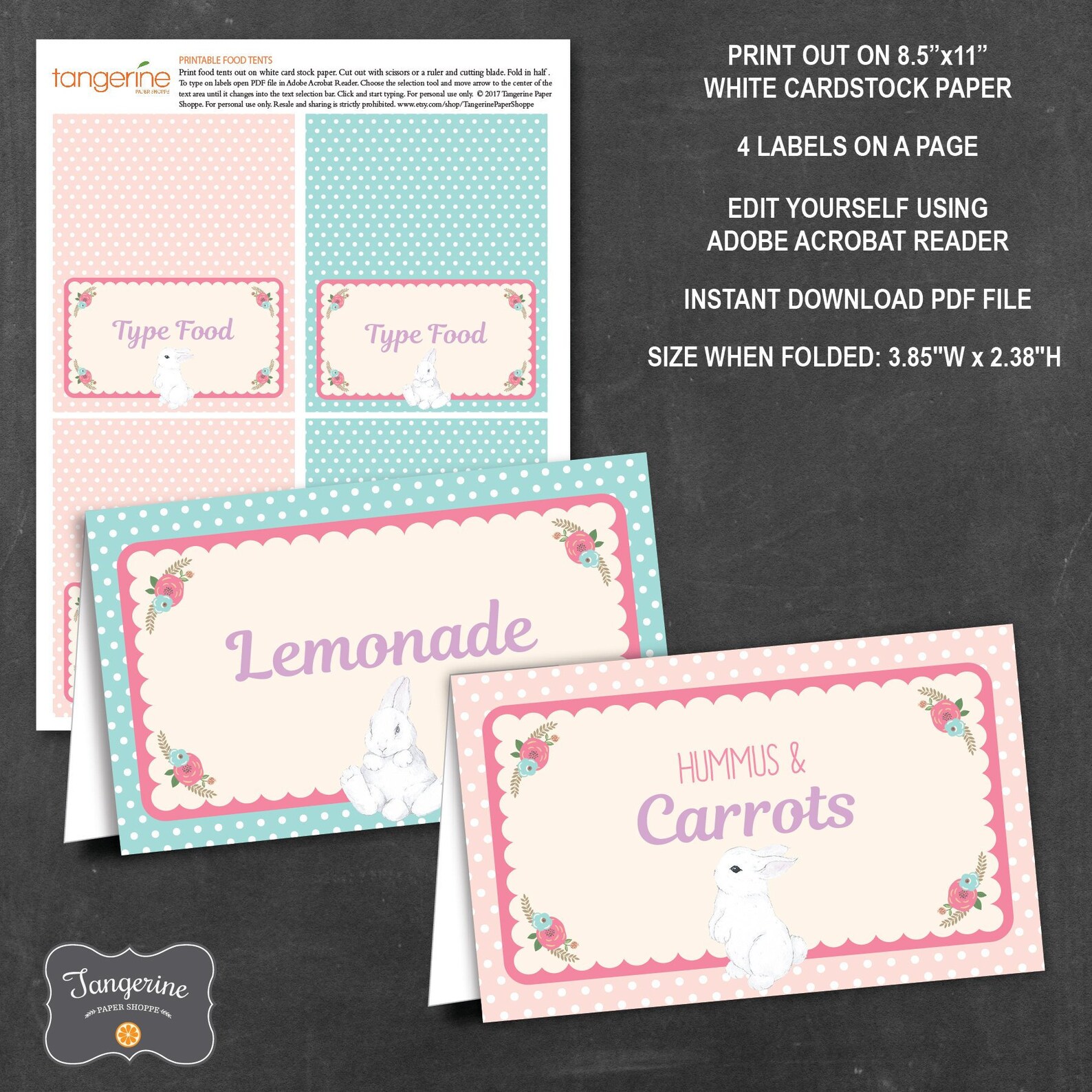 Bunny Party Food Labels Printable Bunny Baby Shower Bunny - Etsy