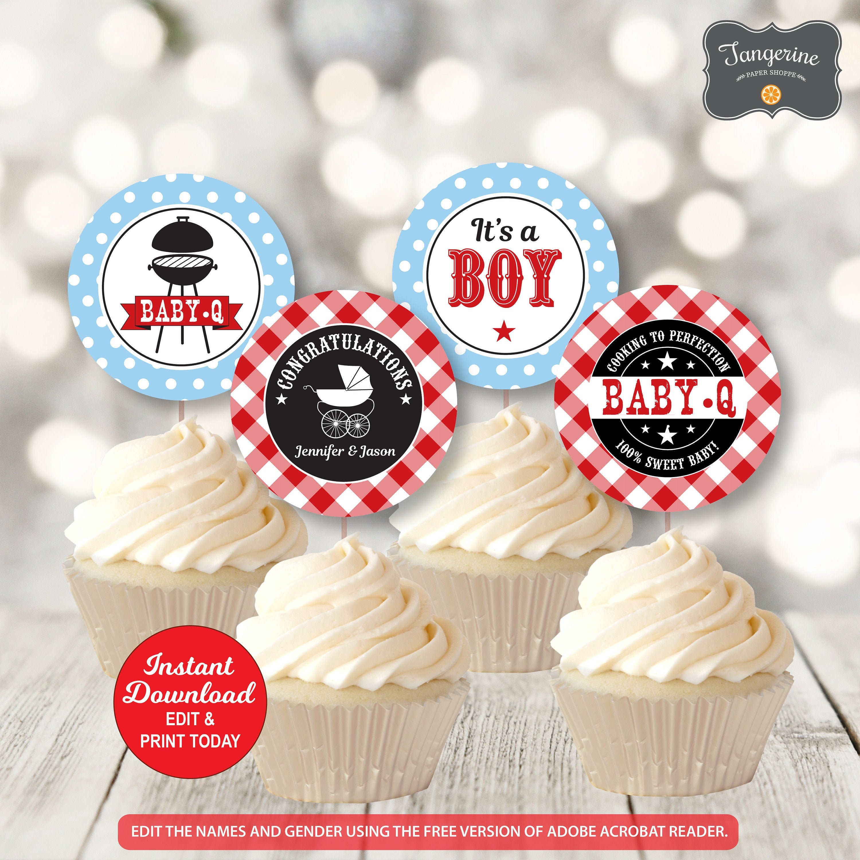 Baby Q Cupcake Toppers Bbq Baby Shower Cupcake Toppers Red and