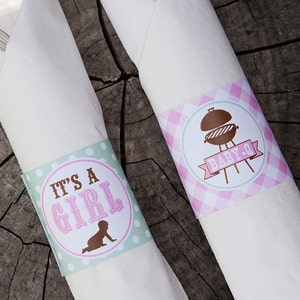 BBQ Baby Shower Decorations - BabyQ Shower GIRL Napkin Rings - Couples BBQ Baby Shower - Instant Download