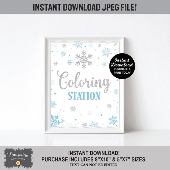 Winter Onederland Coloring Station Sign, Birthday Activity, Winter Wonderland Sign, Coloring Table Sign, INSTANT DOWNLOAD Il_570xn