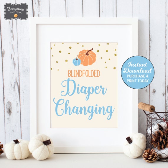 Diaper Changing Game Sign, Pumpkin Baby Shower, Blindfolded Diaper