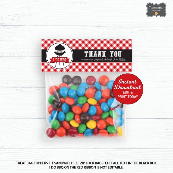 I Do BBQ Treat Bag Toppers, I Do BBQ Party Favors, Favor Bag Label, BBQ