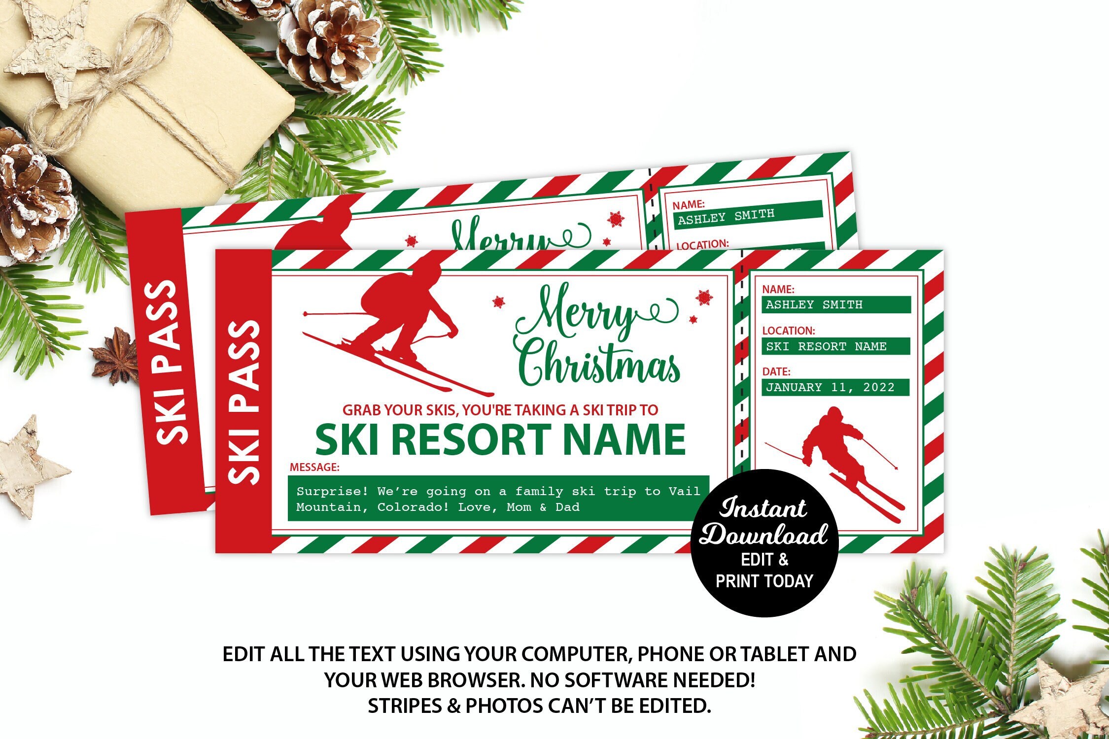 Smiths Christmas Hours 2022 Christmas Ski Trip Ticket Ski Lift Ticket Template Surprise | Etsy Australia