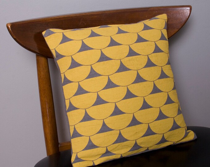 Mustard Yellow & Grey Pillow Cover Scallops 14x14 Linen Etsy