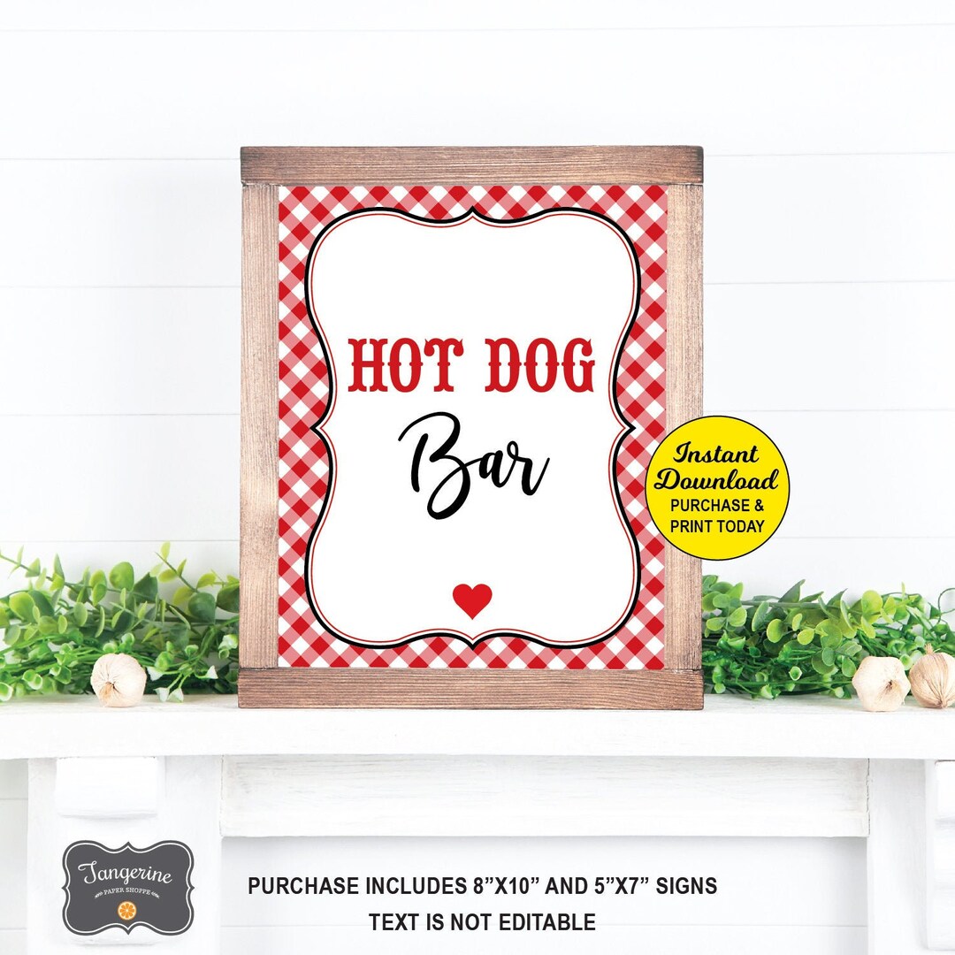Hot Dog Bar Sign Printable, I Do BBQ Engagement Party, Hot Dog Station ...