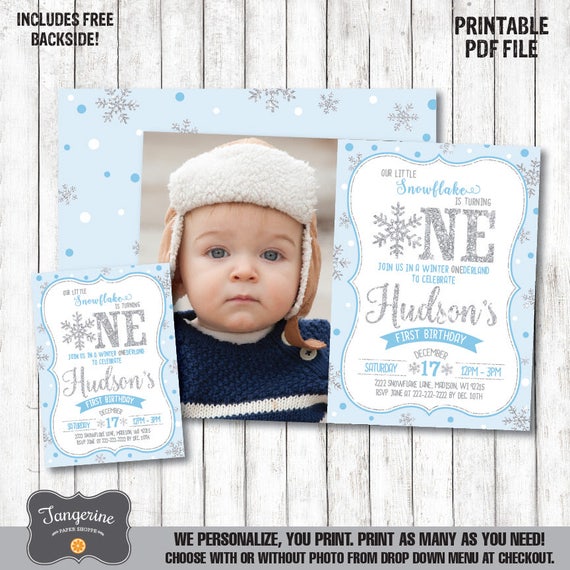 Winter ONEderland Invitation Boy, Blue and Silver First Birthday Invitation, Winter Birthday Invitation, Printable PDF File Il_570xn