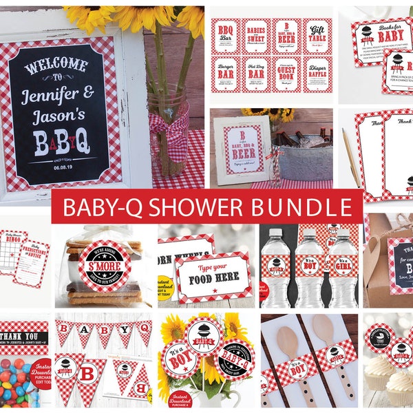 Baby Q Decorations, BBQ Baby Shower Decorations Package, Co-ed Baby Shower, Couples Baby Shower, Personalized Printable Instant Download